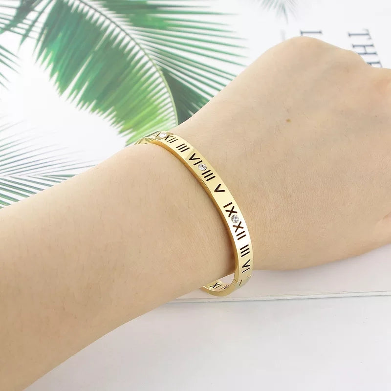 18k Gold Plated Roman Numeral Cuff Bracelet