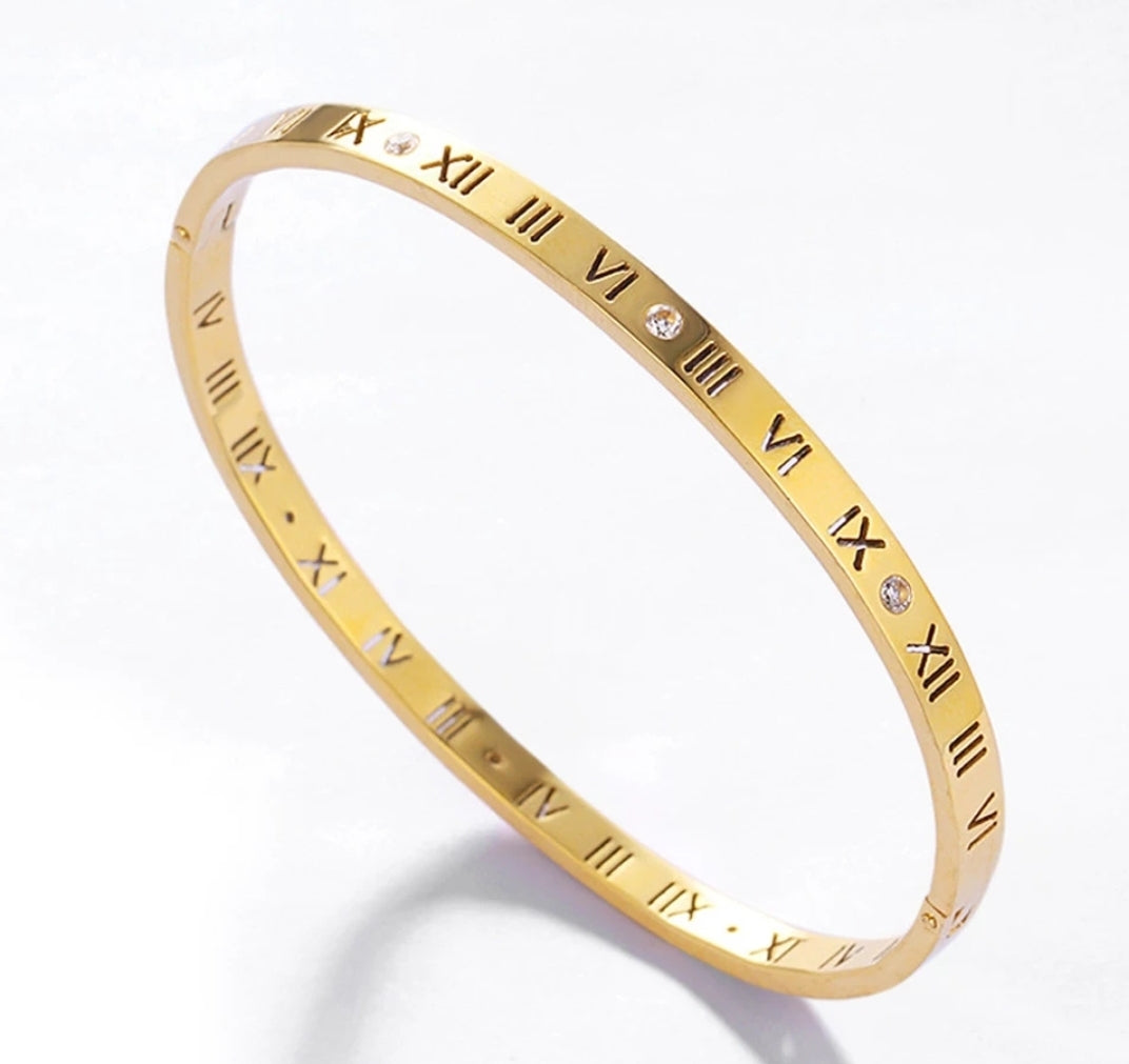 18k Gold Plated Roman Numeral Cuff Bracelet