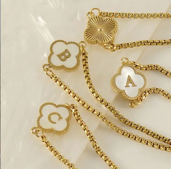 18K Gold Clover Initial Bracelet