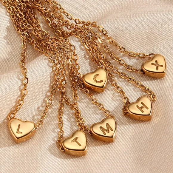 18K Gold Dainty Heart Initial Necklace