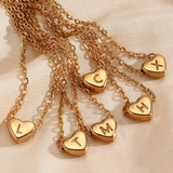 18K Gold Dainty Heart Initial Necklace