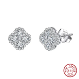 14K Sterling Silver Clover Embellished Stud Earrings