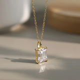14K Sterling Silver Emerald-Cut Pendant Necklace