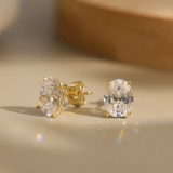 14K Sterling Silver Oval-Cut Stud Earrings