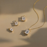 14K Sterling Silver Emerald-Cut Pendant Necklace