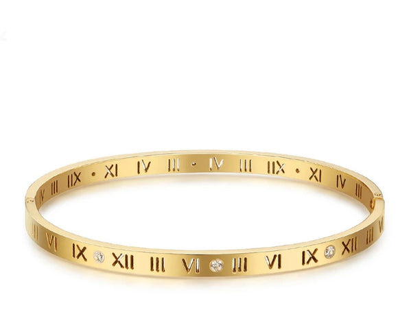 18k Gold Plated Roman Numeral Cuff Bracelet