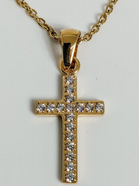 3/4 Inch 14K Gold Plated Over Brass Flared and Pointed Ends Cross Necklace